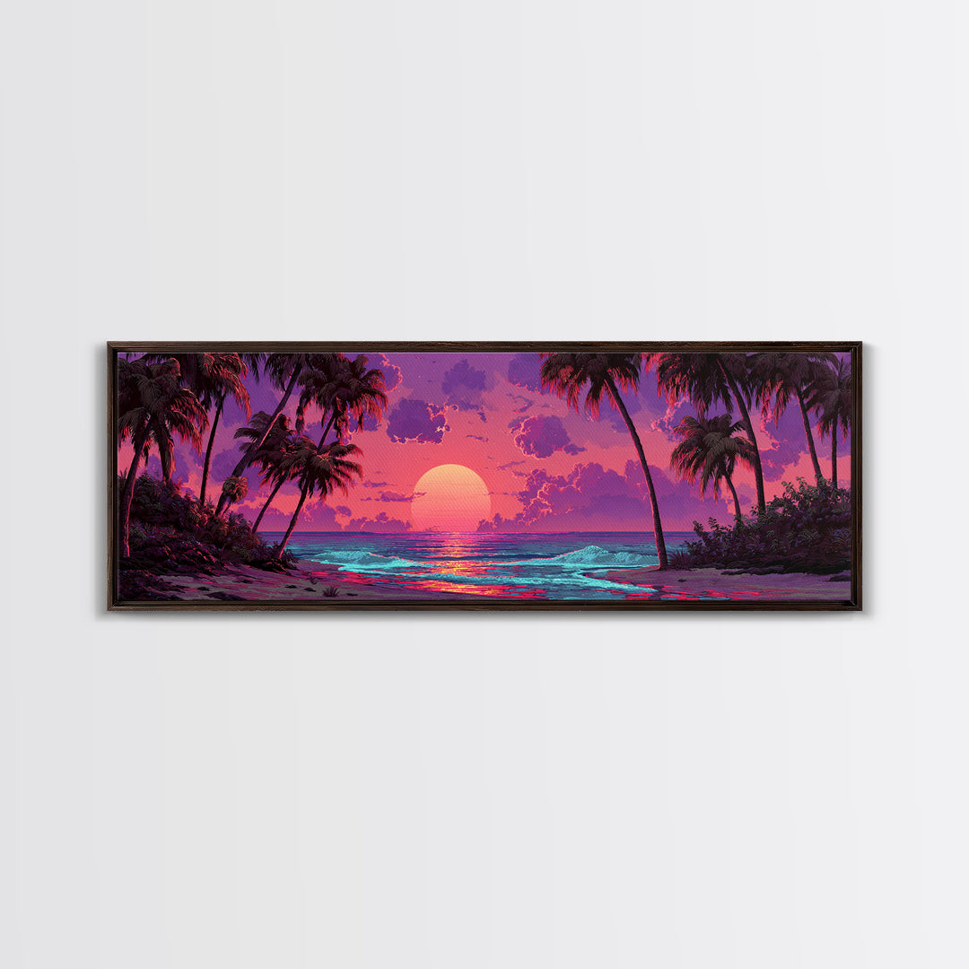 Tropical Sunset Beach With Palm Trees Wall Art, Ocean Canvas Print, Coastal Decor, Beach House Decor, Living Room Art, Tropical Decor