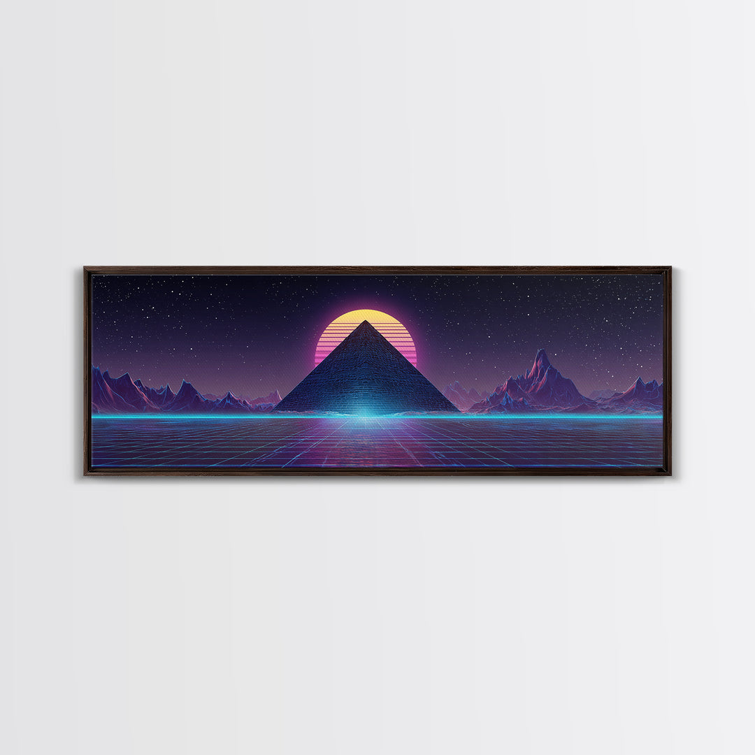 Neon Synthwave Pyramid Starfield Canvas Print, Futuristic Wall Art, Cyberpunk Decor, Retro Sci Fi Poster, Gaming Room Art