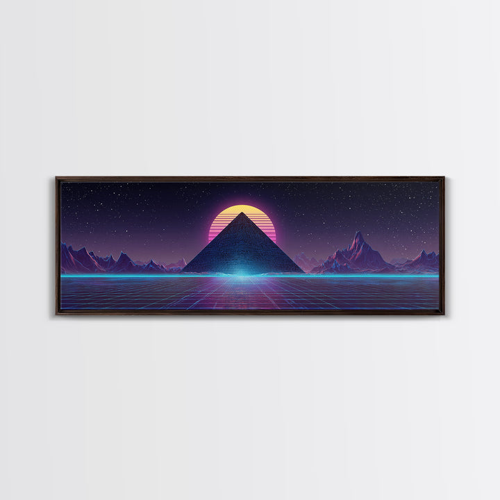 Neon Synthwave Pyramid Starfield Canvas Print, Futuristic Wall Art, Cyberpunk Decor, Retro Sci Fi Poster, Gaming Room Art