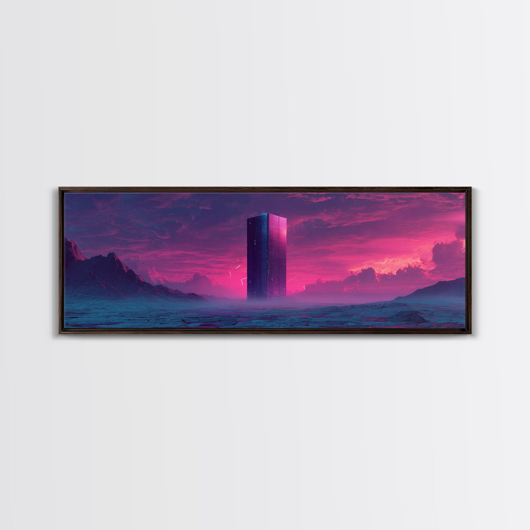 Neon Futuristic Monolith Desert Canvas Print, Sci Fi Wall Art, Alien Landscape Decor, Cyberpunk Poster, Dystopian Gift Idea