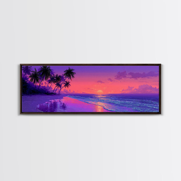 Purple Tropical Beach Sunset Canvas Print, Coastal Wall Art, Palm Tree Ocean Decor, Beach House Decor, Summer Bedroom Art