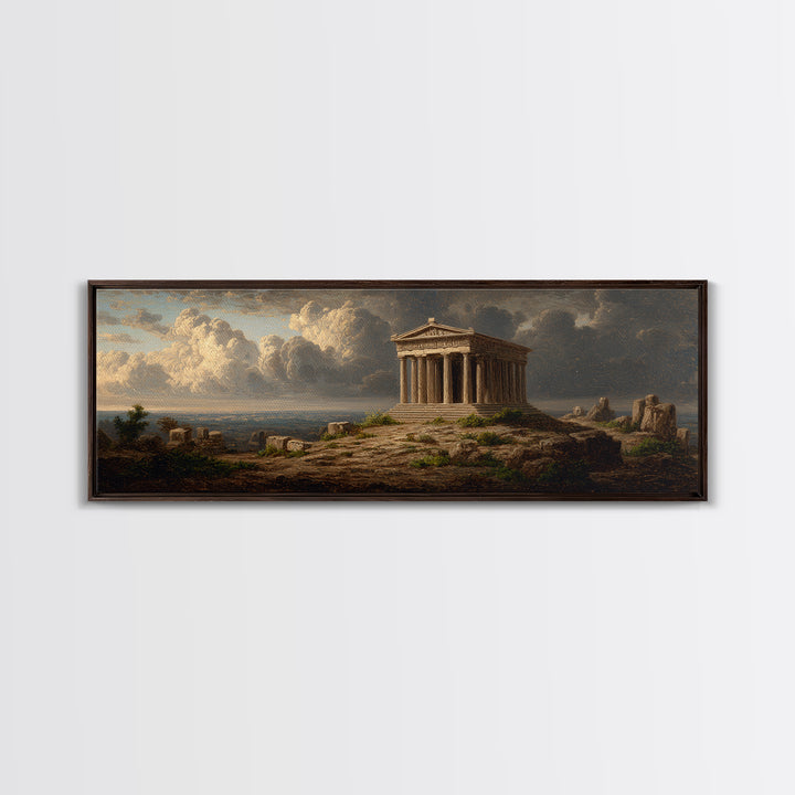 Ancient Greek Temple Under Storm Clouds Canvas Print, Classical Landscape Wall Art, European Decor, Fine Art Print, Office Decor