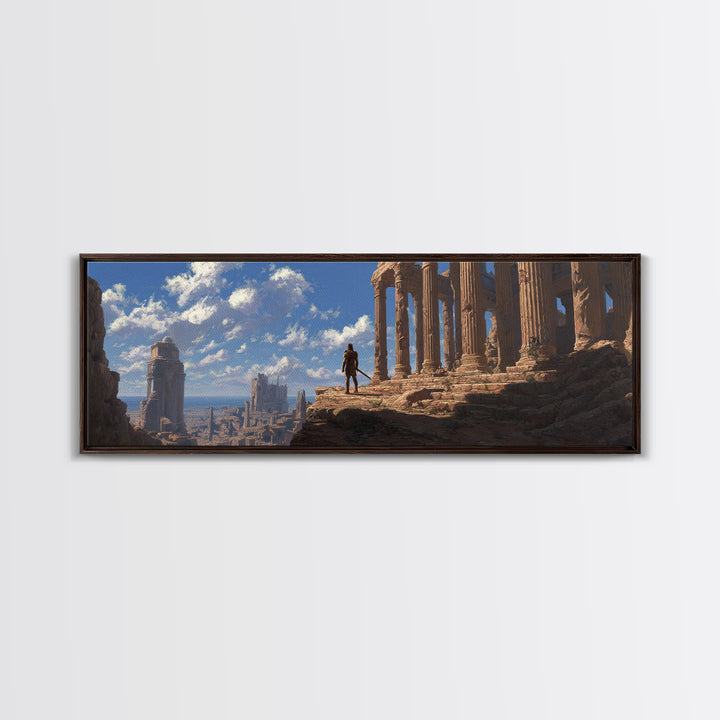 Ancient Temple Ruins At Sunrise Wall Art, Epic Fantasy Landscape Canvas Print, Classical Architecture Decor For Living Room