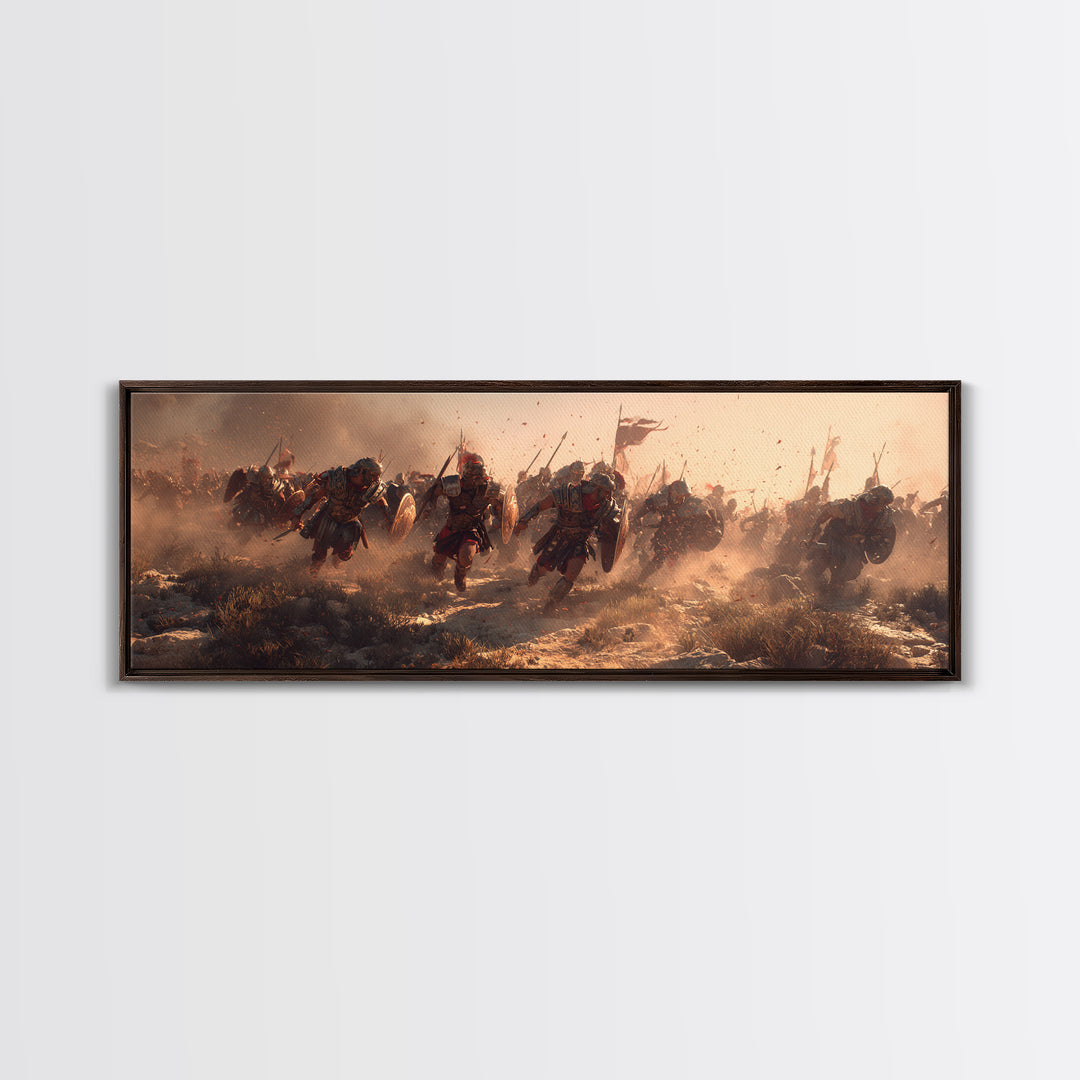 Dusty Warrior Cavalry Charge Wall Art, Epic Battle Framed Canvas Print, Historical War Decor, Large Masculine Gift For Him