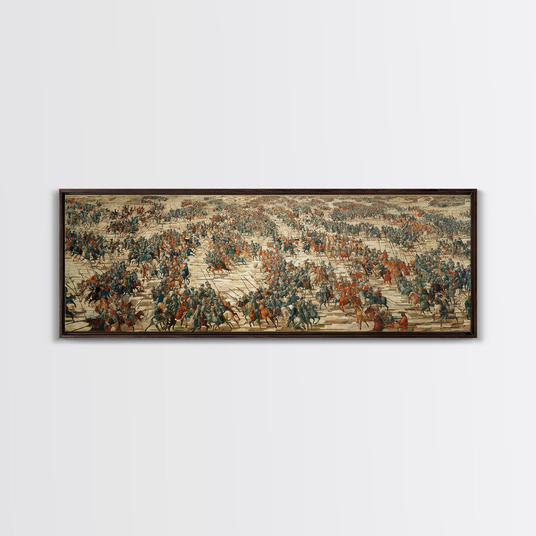 Vast Ancient Battlefield Wall Art, Epic Panoramic Battle Scene Canvas Print, Historical Army Decor For Large Living Room