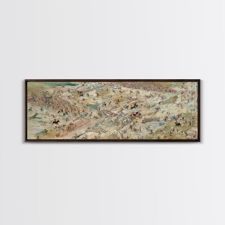 Panoramic Ancient Cavalry Battle Wall Art, Historical War Scene, Western Horse Decor, Large Horizontal Canvas Print Poster