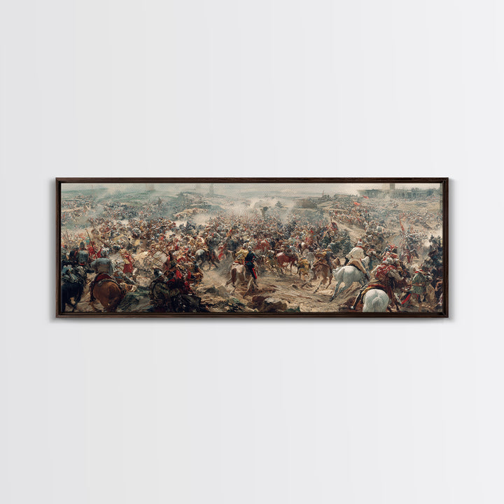 Epic Cavalry Charge Across Vast Battlefield Wall Art, Panoramic Historical Battle Canvas, Classical Living Room Decor Gift