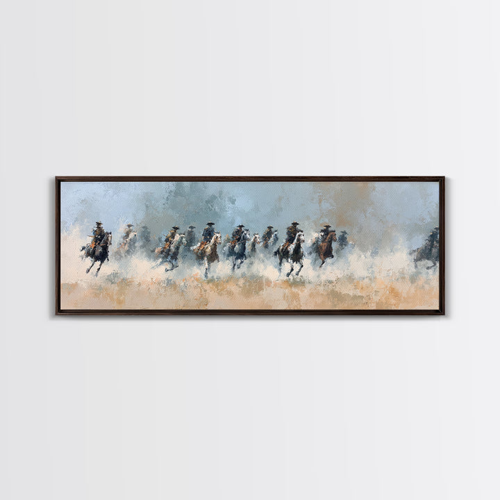 Galloping Horsemen Across Dusty Plains Canvas Print, Western Wall Art, Equestrian Decor, Rustic Living Room Wall Art, Horse Lover Gift