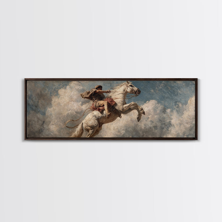 Wild Rider On Rearing White Horse Wall Art, Western Canvas Print, Equestrian Decor, Rustic Masculine Living Room Art Gift