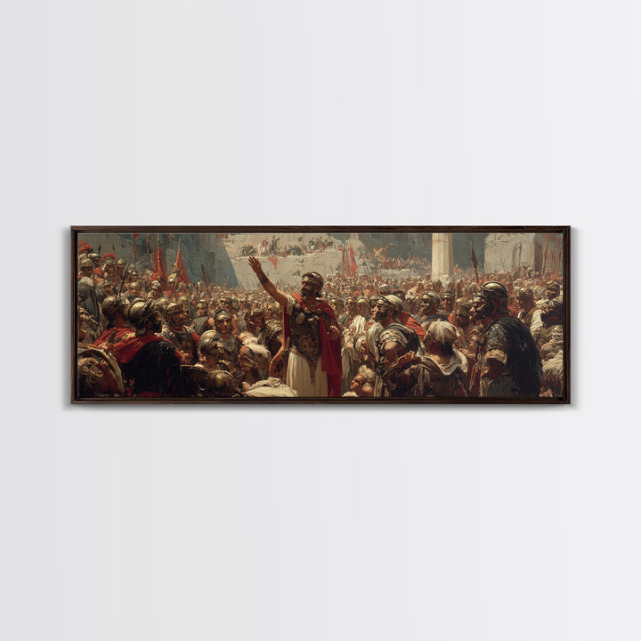 Roman General Addressing Legion Wall Art, Ancient Empire Framed Canvas Print, Historical Battle Decor For Study And Office