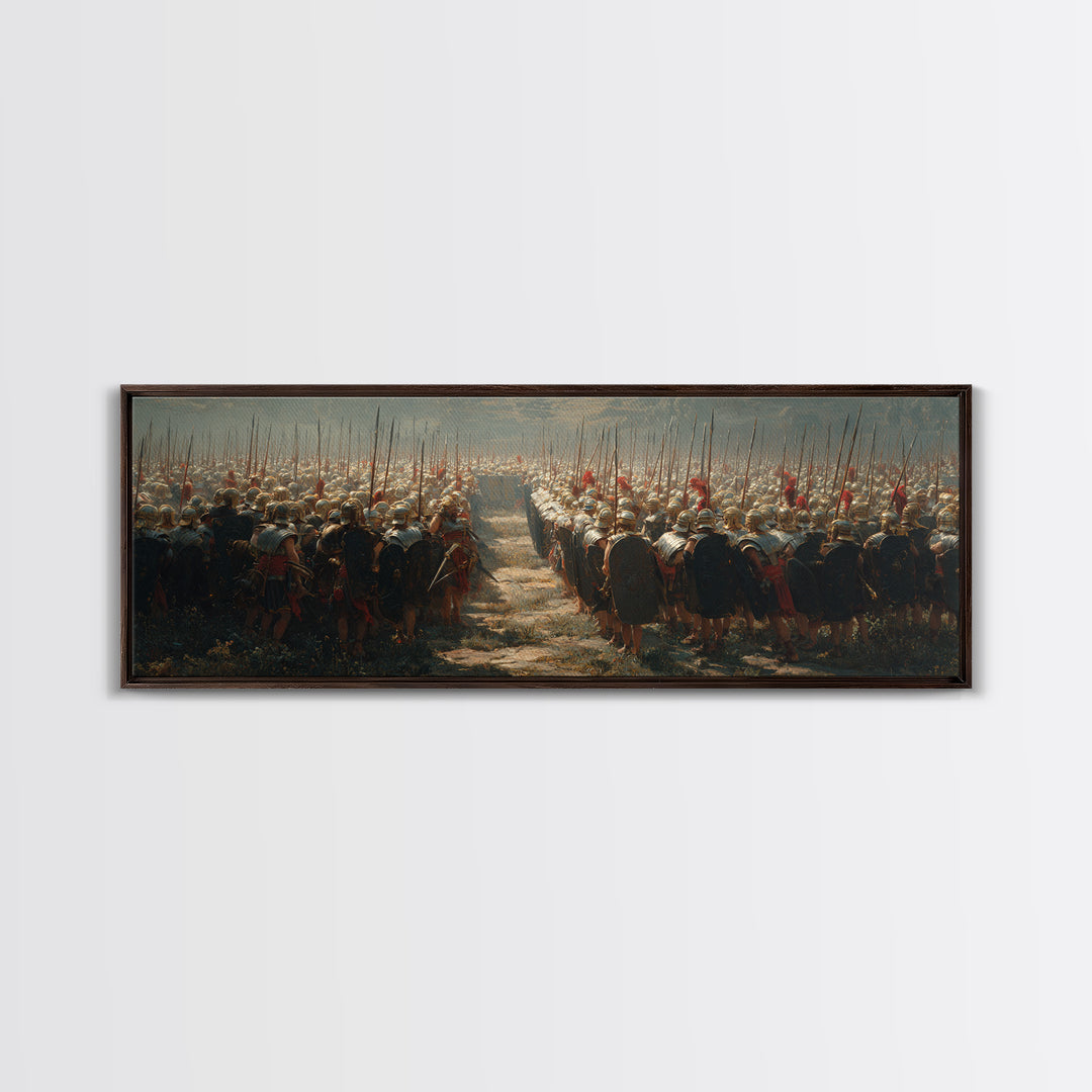 Ancient Army Spear Formation Wall Art, Panoramic Historical Battlefield Canvas, Masculine Office And Living Room Decor Gift