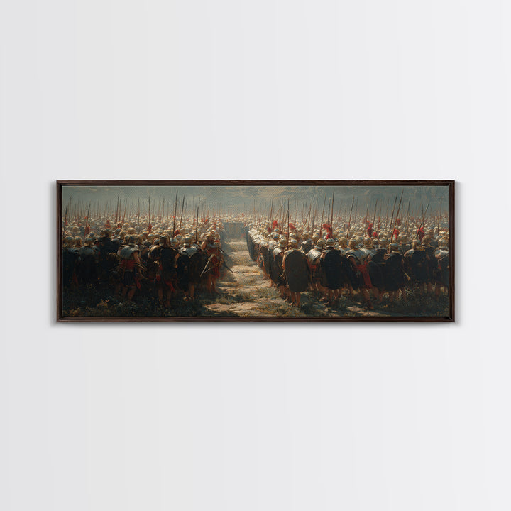 Ancient Army Spear Formation Wall Art, Panoramic Historical Battlefield Canvas, Masculine Office And Living Room Decor Gift