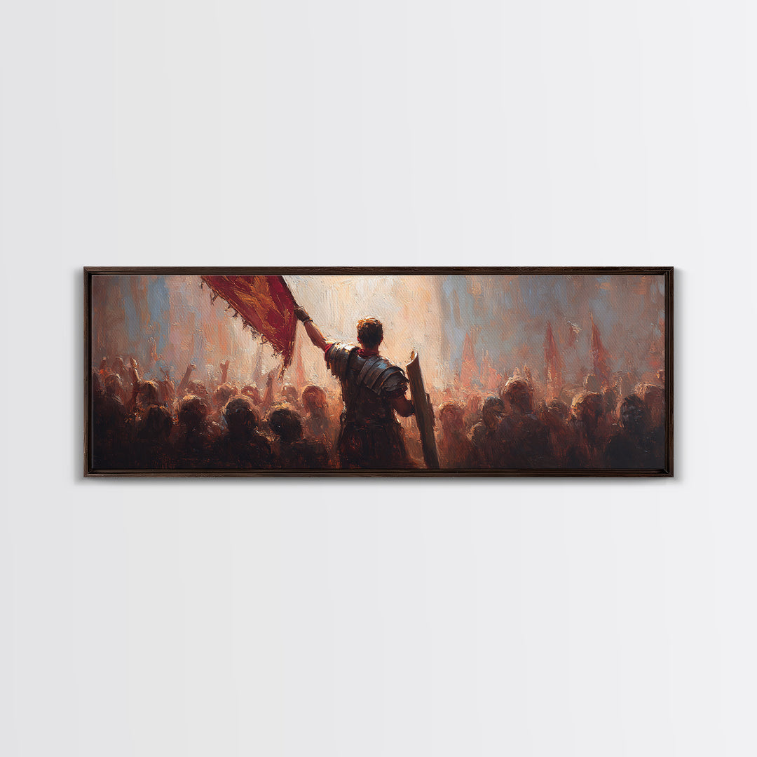 Commander Raising Red Banner Wall Art, Epic Army Battle Oil Painting Print, Historical Statement Decor For Living Room Art