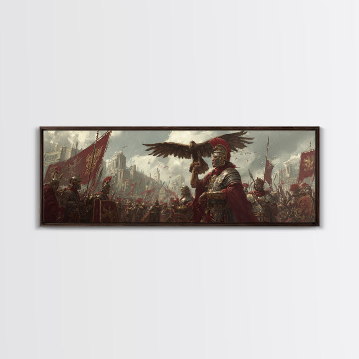 Roman General With Eagle Standard Framed Canvas Print, Ancient Legion Wall Art, Historical Battle Decor, Gift For Him, Office Poster