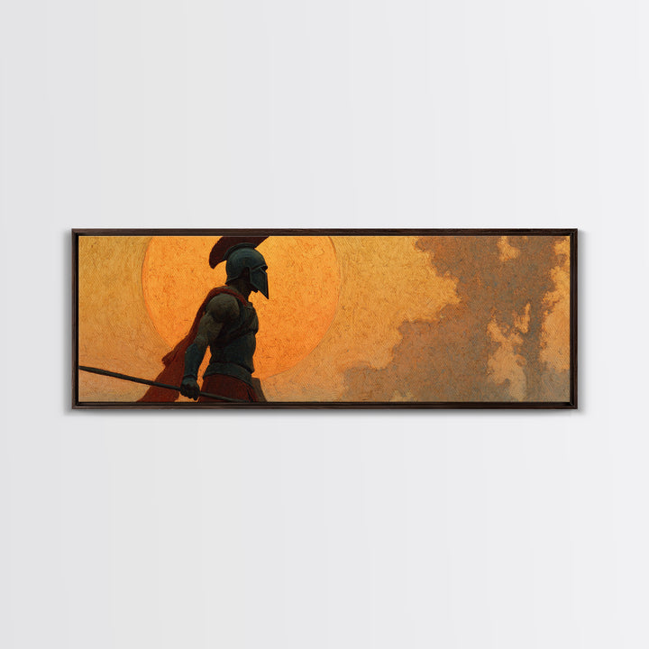 Ancient Greek Warrior Silhouette Wall Art, Spartan Spear Canvas Print, Mythology Decor, Masculine Office Art, Gift For Him