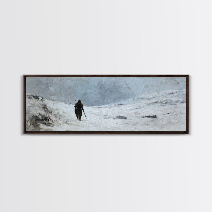 Lone Traveler In Snowy Winter Valley Canvas Print, Minimalist Landscape Wall Art, Nordic Decor, Calming Wall Decor, Bedroom Art