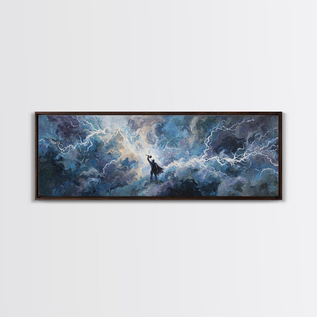 Storm God In Lightning Clouds Canvas Print, Norse Mythology Wall Art, Epic Fantasy Decor, Dramatic Spiritual Artwork Gift