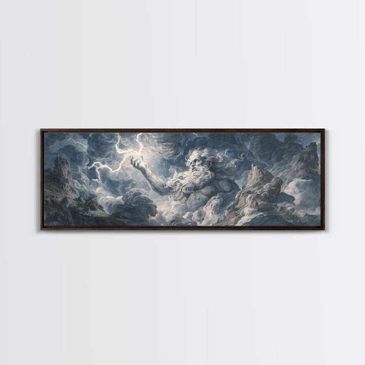 Mythic Storm God In Mountain Clouds Wall Art, Baroque Fantasy Landscape, Lightning Canvas Print, Dramatic Moody Decor, Large Art