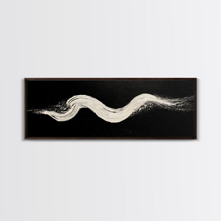 Black And White Brushstroke Wall Art, Minimalist Abstract Canvas Print, Textured Modern Decor, Large Horizontal Art Print