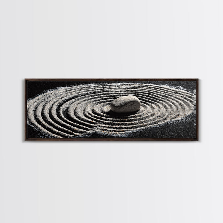 Zen Sand Garden With Center Stone Wall Art, Black And White Minimalist Decor, Japandi Meditation Print For Spa Room, Home Decor