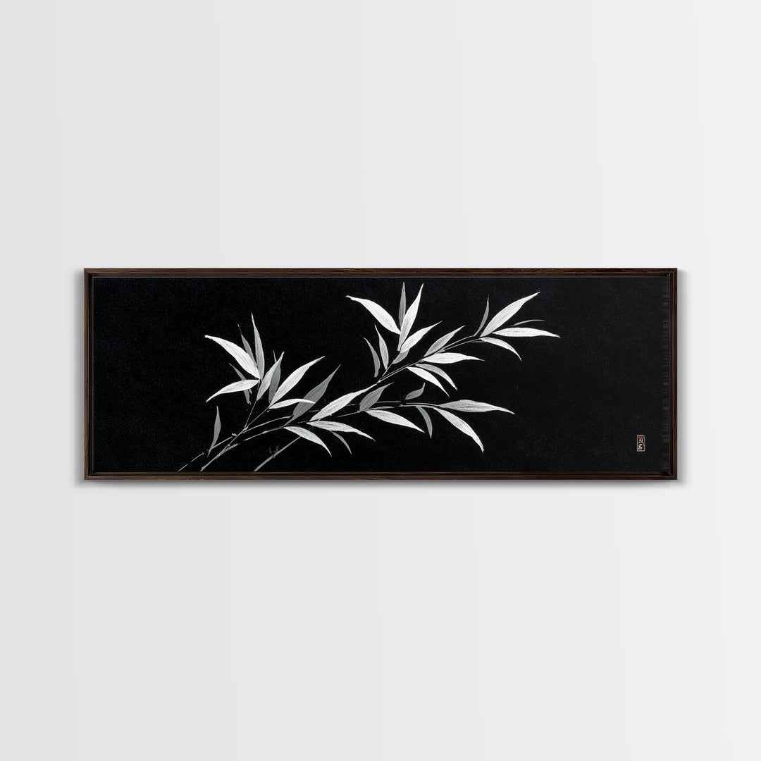 Black And White Bamboo Wall Art, Japanese Botanical Canvas Print, Minimalist Ink Painting, Zen Decor, Japandi Home Decor