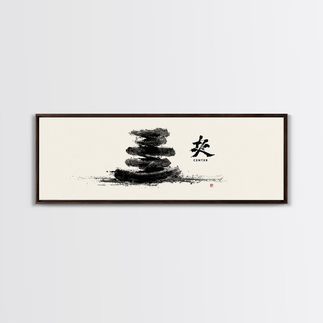 Zen Ink Stacked Stones Wall Art, Minimalist Japanese Meditation Decor, Black And White Spa Art Print, Calm Spa Home Decor