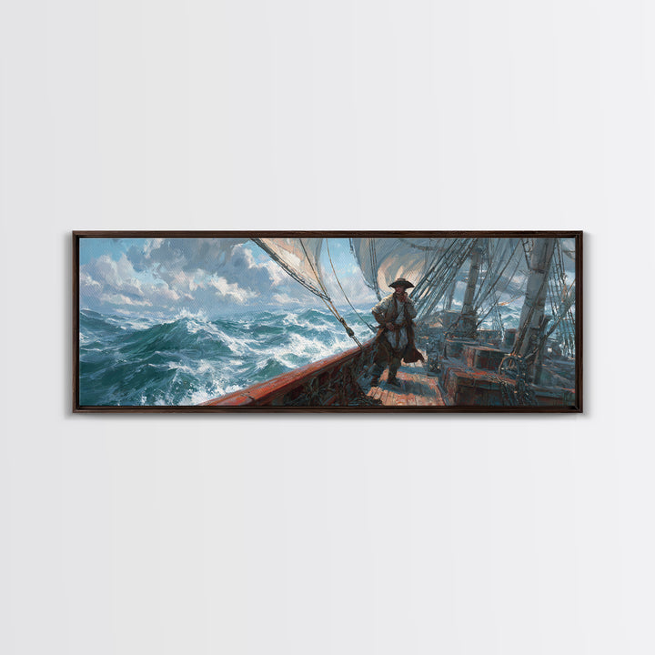 Stormy Tall Ship Captain At Sea Canvas Print, Nautical Wall Art, Ocean Seascape, Coastal Decor, Sailboat Painting Gift For Him