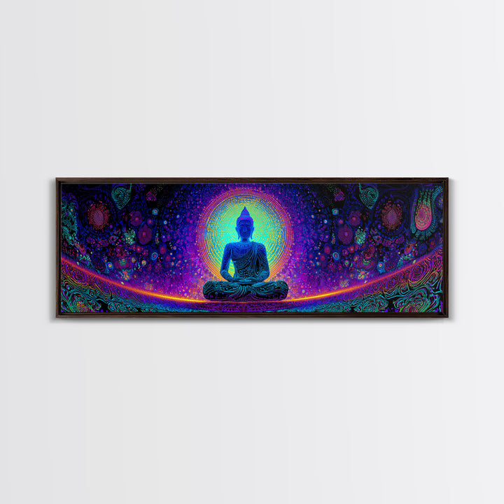 Psychedelic Buddha Mandala Wall Art, Rainbow Meditation Decor, Spiritual Canvas Print, Yoga Studio, Maximalist Wall Decor