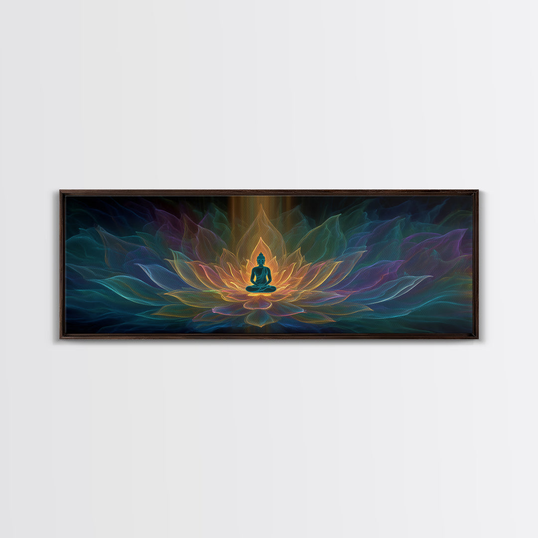 Glowing Buddha Lotus Meditation Canvas Print, Spiritual Zen Wall Decor, Yoga Room Art, Sacred Geometry, Calming Home Decor