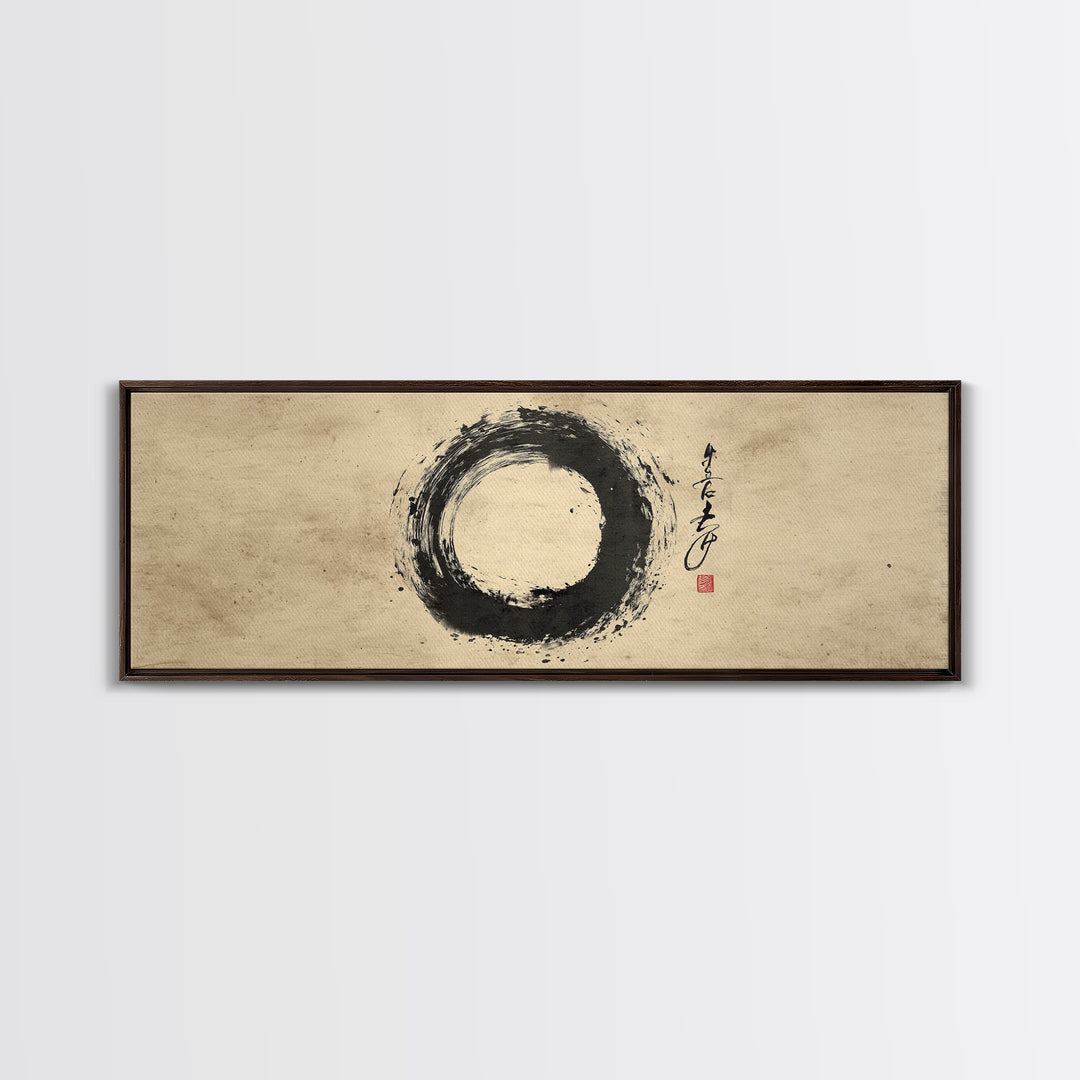 Zen Enso Ink Circle Canvas Print, Japanese Calligraphy Wall Art, Minimalist Black And White Decor, Meditation Room Art, Zen Gift