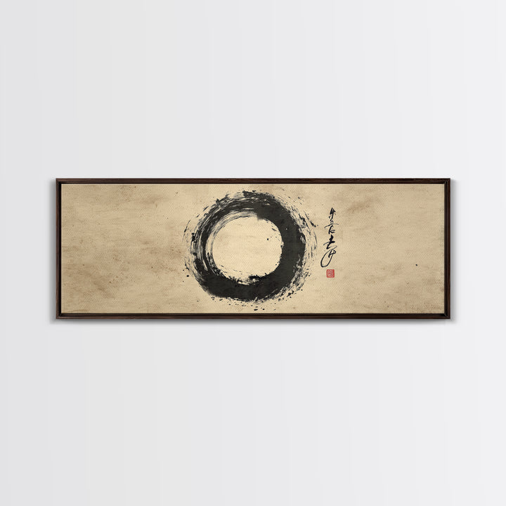 Zen Enso Ink Circle Canvas Print, Japanese Calligraphy Wall Art, Minimalist Black And White Decor, Meditation Room Art, Zen Gift