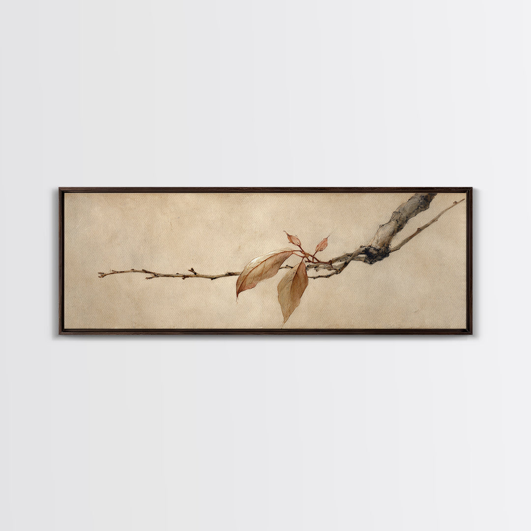 Sepia Autumn Branch Wall Art, Wabi Sabi Botanical Print, Japanese Inspired Decor, Neutral Nature Art, Framed Canvas Print
