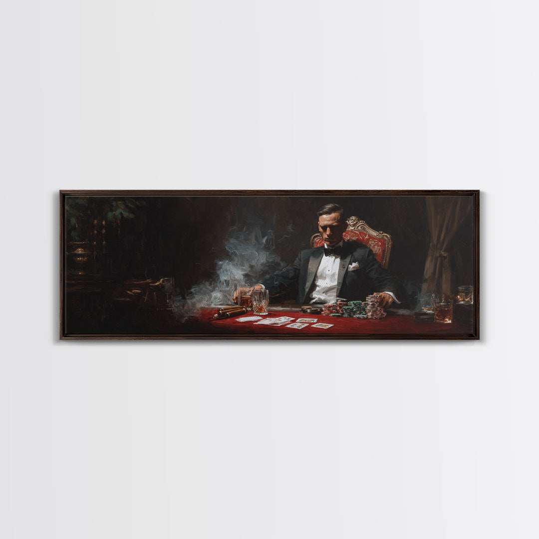Moody Tuxedo Poker Player Framed Canvas Print, Casino Wall Art, Speakeasy Decor, Man Cave, Dark Academia Gift For Him Wall Decor