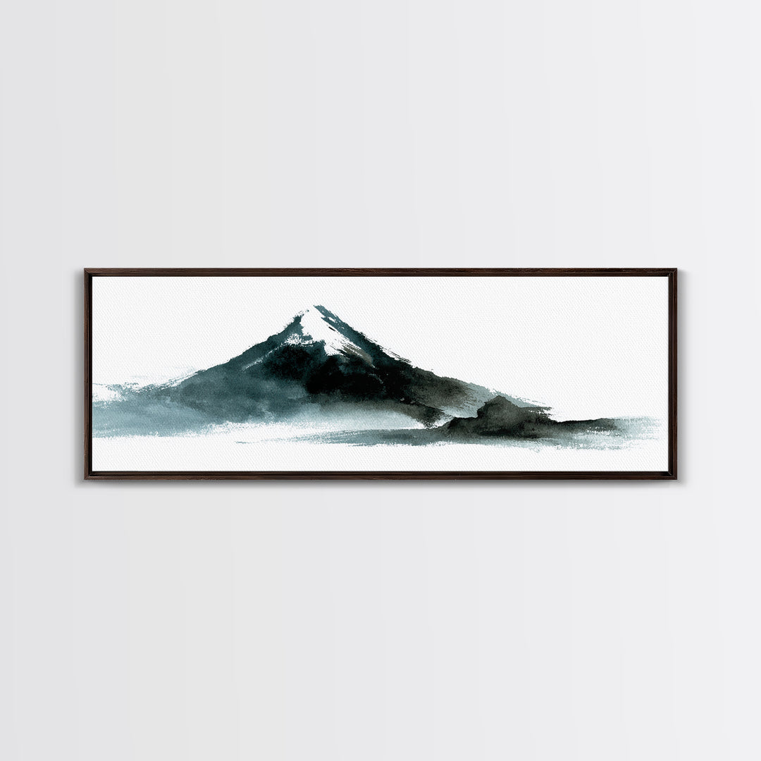 Minimalist Black Ink Mountain Landscape Wall Art, Japanese Canvas Print, Zen Decor, Neutral Office Decor, Mountain Art Print