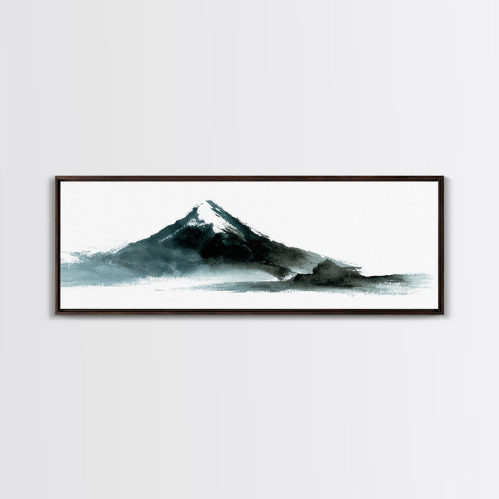 Minimalist Black Ink Mountain Landscape Wall Art, Japanese Canvas Print, Zen Decor, Neutral Office Decor, Mountain Art Print