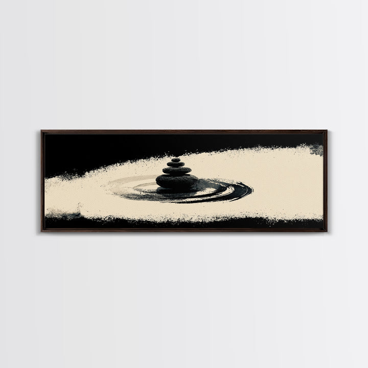 Minimal Zen Stone Stack In Black Ink Circle, Minimalist Wall Art, Japandi Wall Decor, Meditation Room Decor, Spa Home Decor