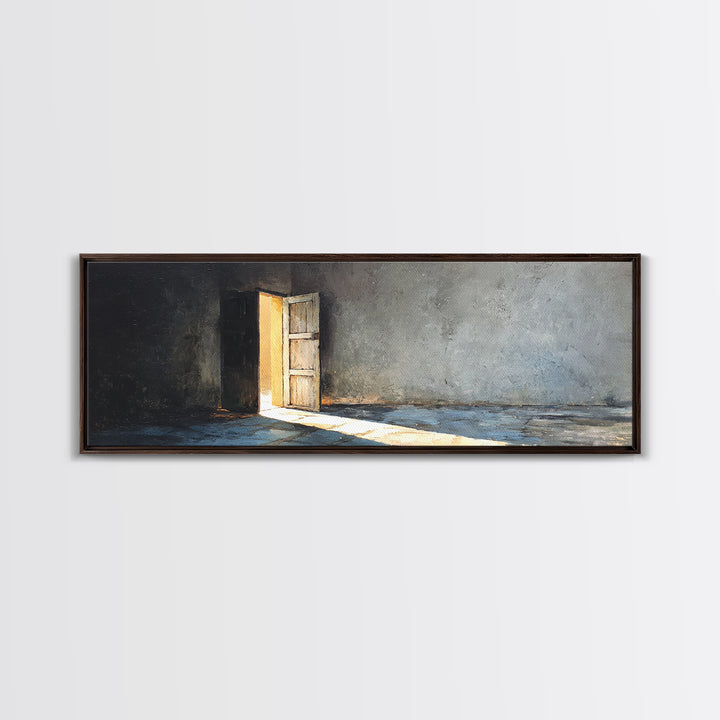 Sunlit Open Door In Moody Concrete Room Wall Art, Wabi Sabi Minimalist Print, Textured Neutral Decor For Living Room, Home Decor