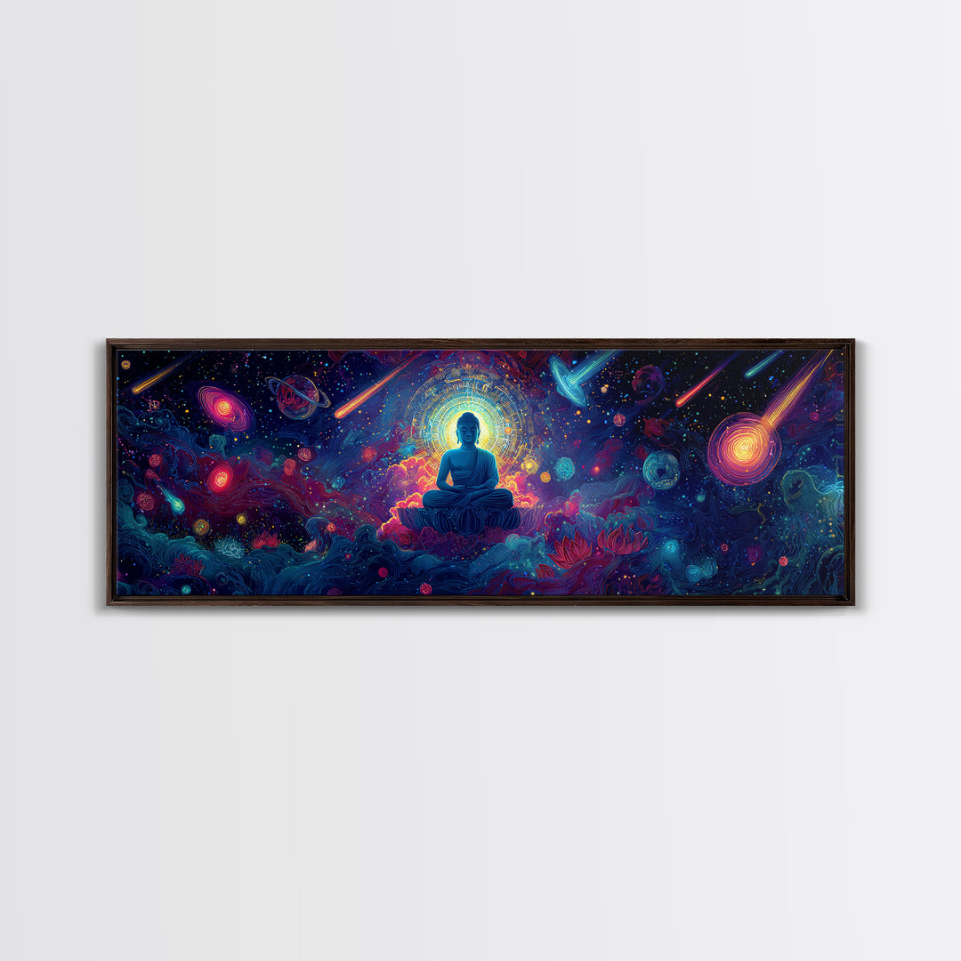 Cosmic Meditating Buddha In Galaxy Clouds Wall Art, Celestial Art, Psychedelic Space Decor, Spiritual Canvas Print, Zen Home Decor