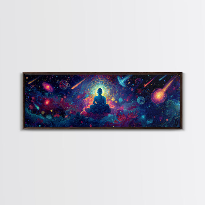 Cosmic Meditating Buddha In Galaxy Clouds Wall Art, Celestial Art, Psychedelic Space Decor, Spiritual Canvas Print, Zen Home Decor