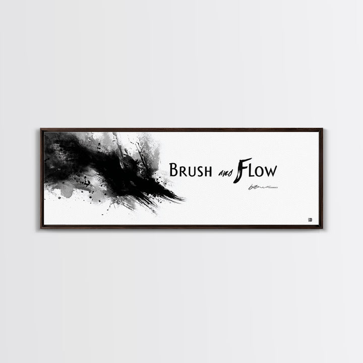 Brush And Flow Black Ink Canvas Print, Abstract Calligraphy Wall Art, Minimalist Black And White Office Wall Decor Print