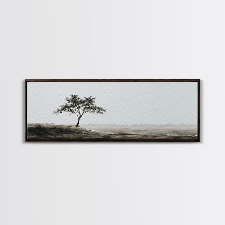 Lone Tree Misty Minimalist Wall Art, Black And White Landscape Print, Neutral Wall Decor, Japandi Office Art, Calming Decor