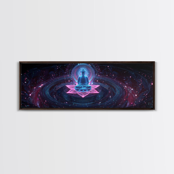 Cosmic Buddha Lotus Meditation Canvas Print, Celestial Wall Art, Psychedelic Galaxy Decor, Spiritual Yoga Room Artwork Gift