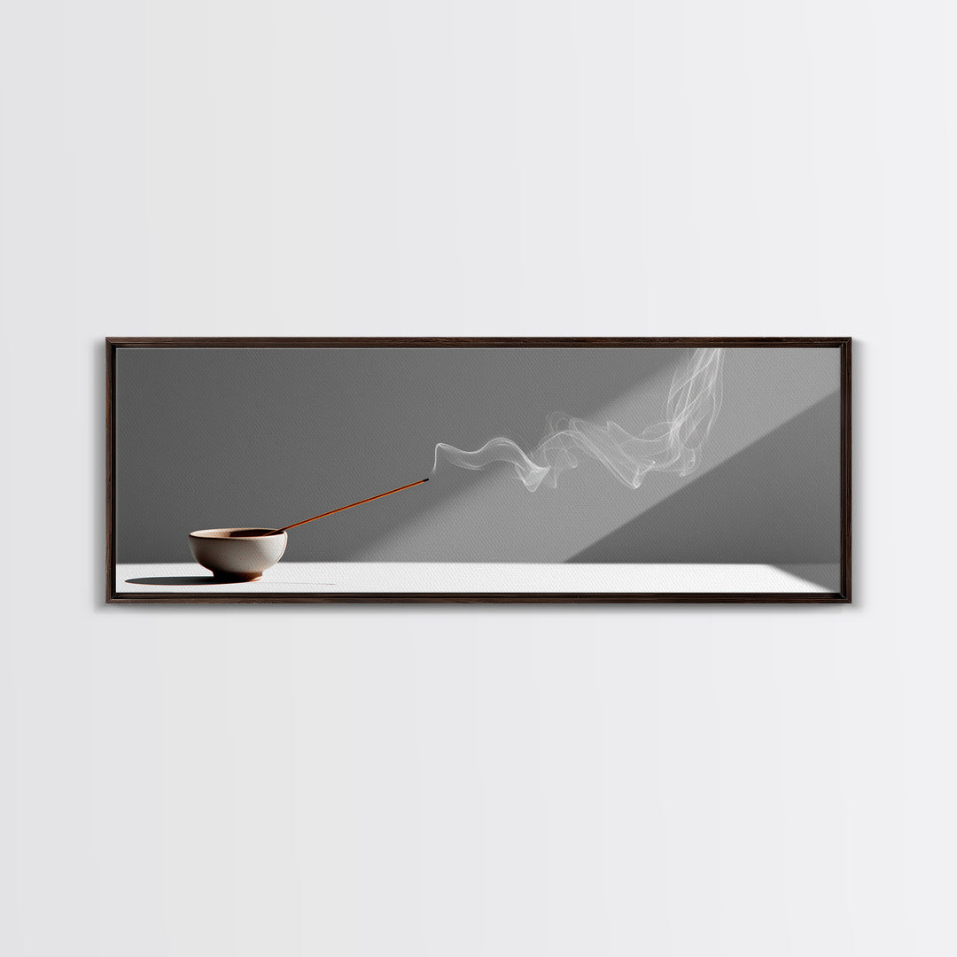 Minimal Incense Bowl With White Smoke Wall Art, Zen Meditation Decor, Japandi Minimalist Print For Spa Or Yoga Room, Home Decor