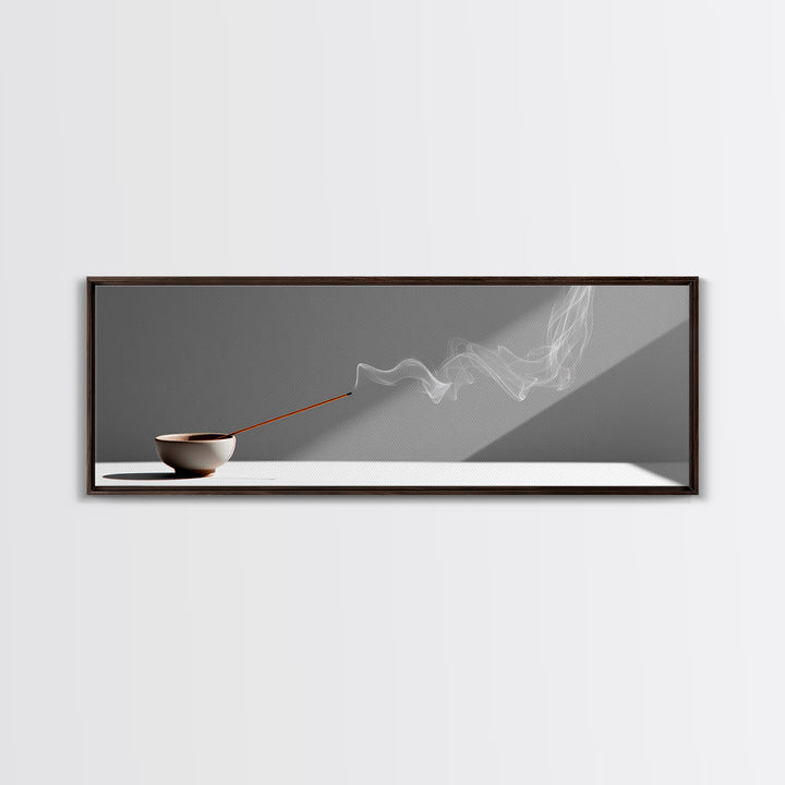 Minimal Incense Bowl With White Smoke Wall Art, Zen Meditation Decor, Japandi Minimalist Print For Spa Or Yoga Room, Home Decor