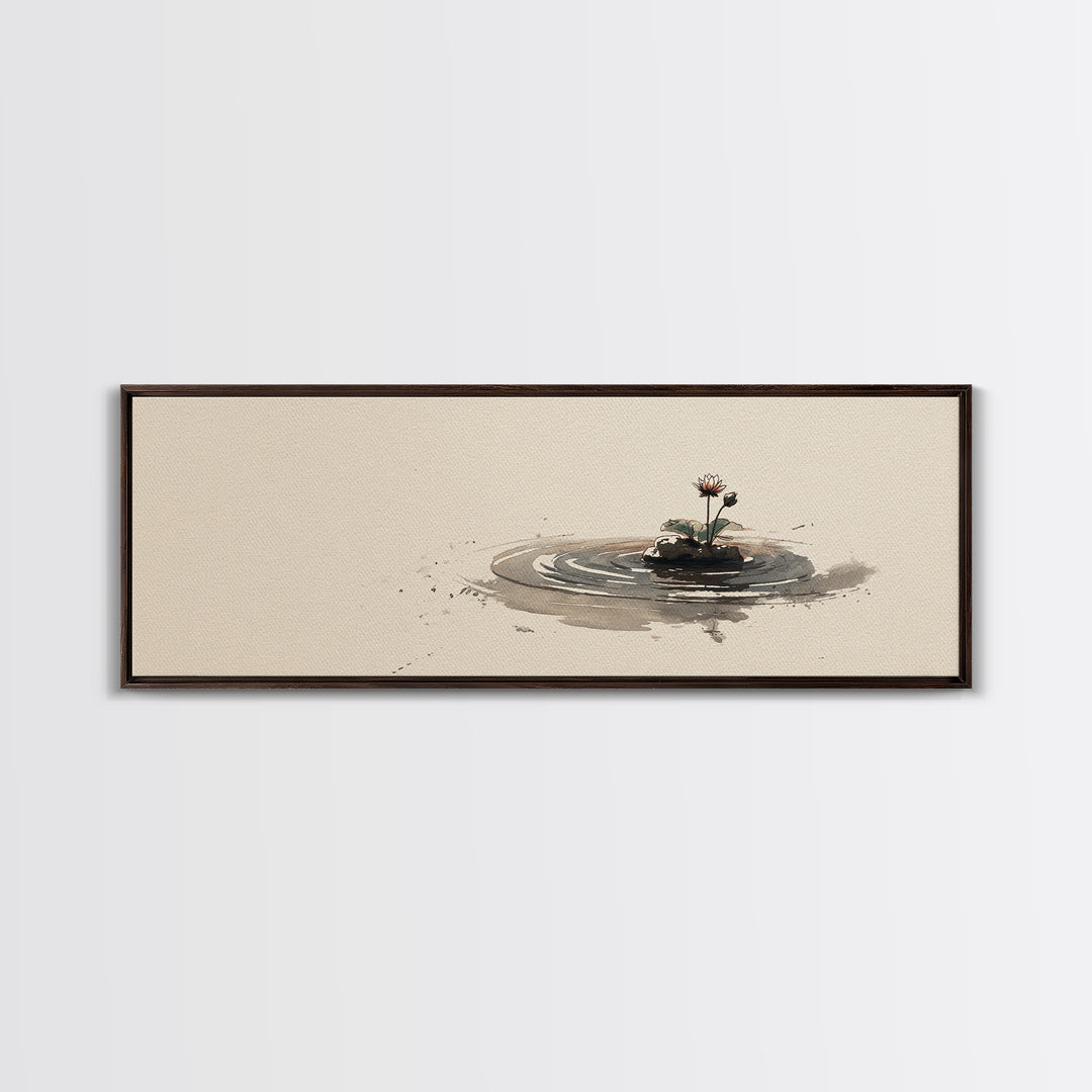 Minimal Zen Water Ripple With Tiny Flower Canvas Print, Wabi Sabi Wall Art, Japandi Decor, Neutral Minimalist Home Decor