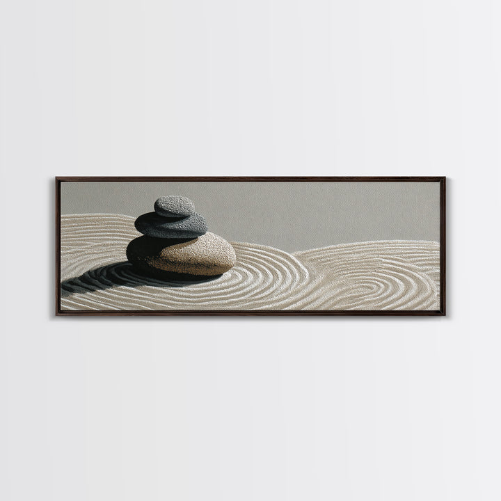 Raked Sand Zen Stones Wall Art, Minimalist Canvas Print, Japandi Spa Decor, Neutral Wabi Sabi Calming Meditation Room Decor