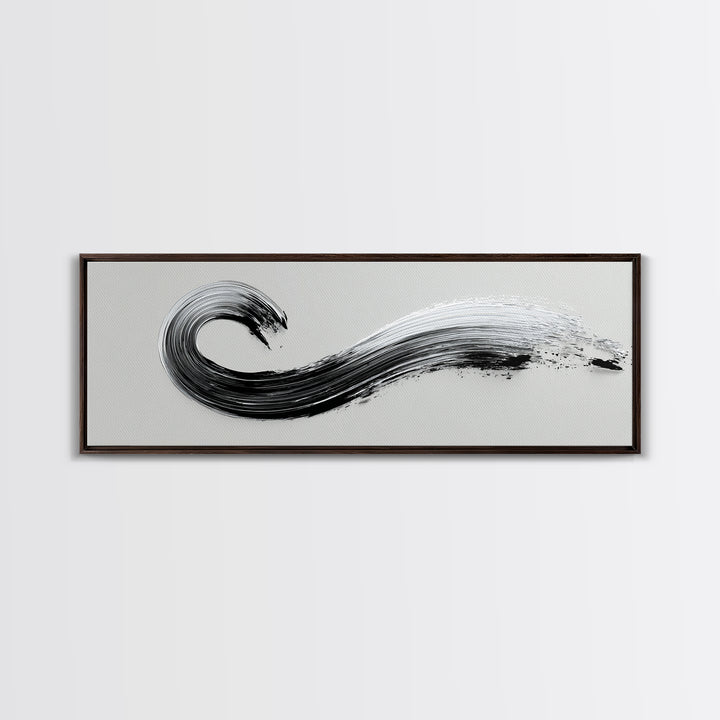 Black Ink Wave Canvas Print, Minimalist Wall Art, Japanese Sumi Painting, Abstract Line Art, Neutral Decor, Zen Office Poster