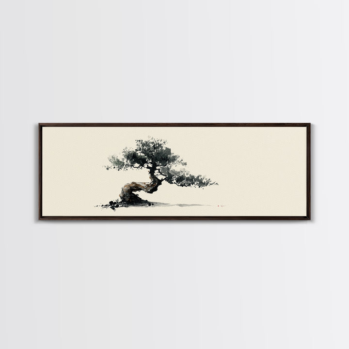 Minimalist Bonsai Tree Wall Art, Japanese Ink Painting Print, Zen Home Decor, Japandi Office Art, Calming Nature Canvas Print