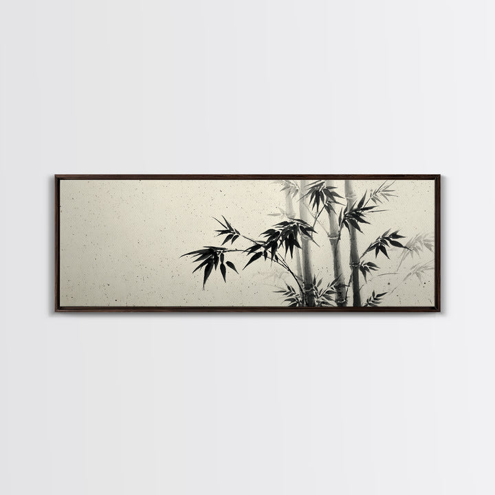 Minimalist Black Ink Bamboo Wall Art, Japanese Sumi Brush Canvas Print, Zen Botanical Decor For Calm Living Room Wall Decor