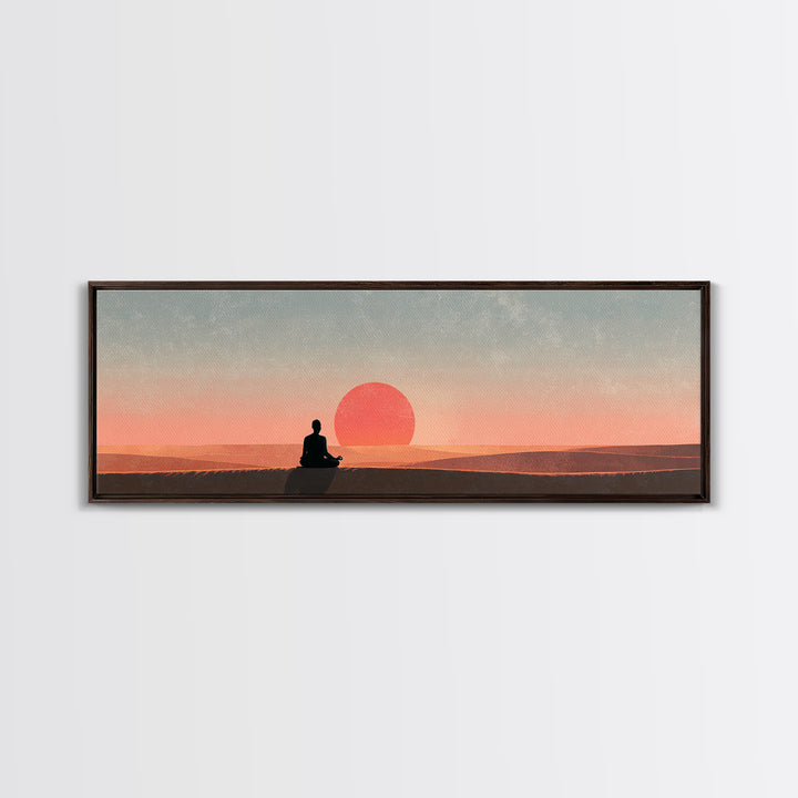 Serene Meditation Sunset Canvas Print, Minimalist Zen Wall Art, Calming Desert Landscape Decor, Yoga Room Spiritual Poster